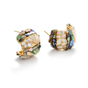 Vintage U-Shape Abalone Earrings Gold Plated