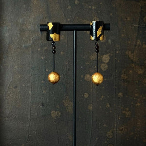 Faux Sandalwood Gold Foil Stud Earrings