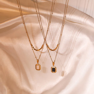 Minimalist Double Layer Steel Cube Necklace
