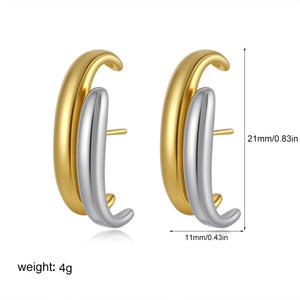 Two-Tone Geometric "C" Stud Earrings