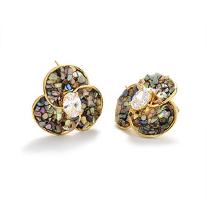 Vintage U-Shape Abalone Earrings Gold Plated