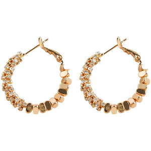 14K Gold Geometric Hoop Earrings with Zircon Stones
