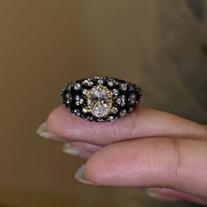 Vintage Black Gold Oval Ring with Zircon PDRG301