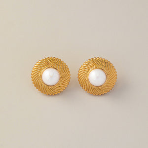Vintage Round Stud Earrings with S925 Silver Post