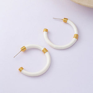Retro C-Shape Enamel Earrings with 925 Silver Posts PDER320 - view 3