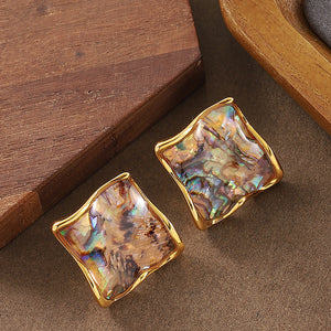 S925 Silver Geometric Abalone Shell Earrings