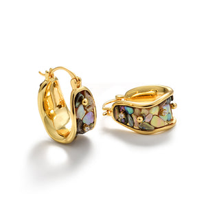 Vintage U-Shape Abalone Earrings Gold Plated