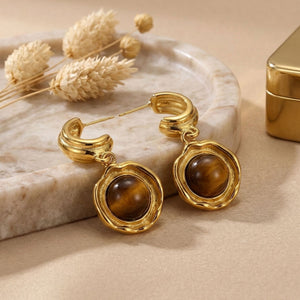 Retro Tiger's Eye 18K Gold Stud Earrings