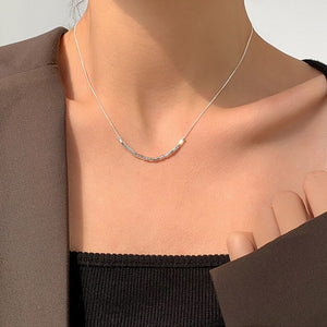 Crushed Silver Cube & Pearl Clavicle Chain
