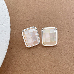 18K Gold Geometric Mosaic Earrings Natural Shell