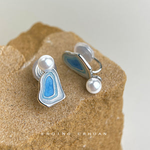 Asymmetric Enamel Gradient Earrings Pearl Accents