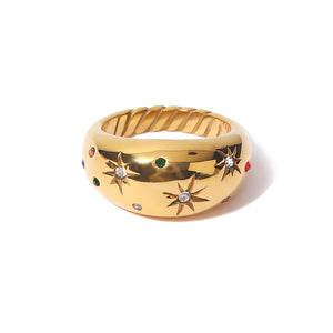 Vintage Stainless Steel Star Zircon Ring