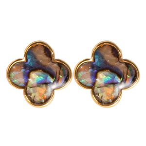 Iridescent Abalone Shell Clover Stud Earrings