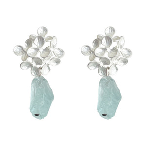 Blue Crystal Flower Drop Earrings