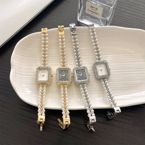 Square Double Row Pearl Bracelet Watch PDW036 - view 4
