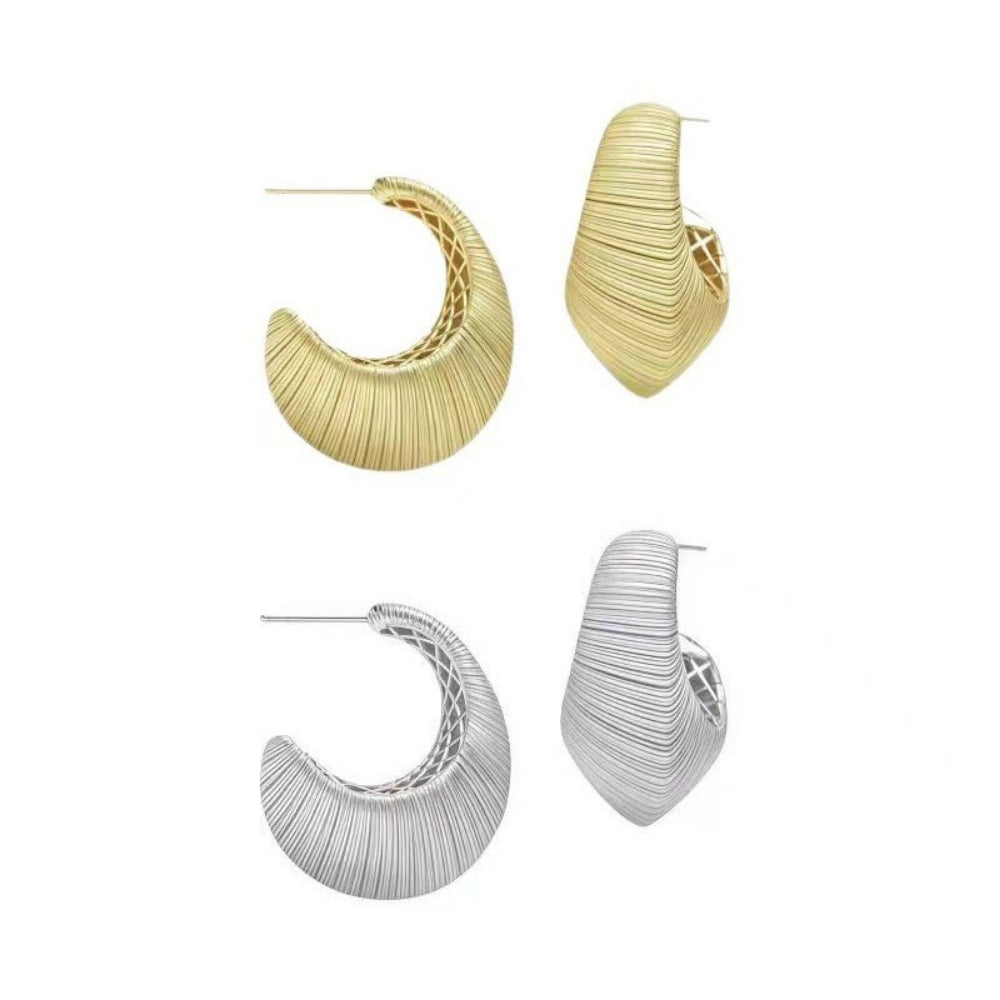 French Retro Shell & Brushed Texture Stud Earrings