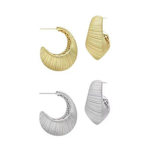 French Retro Shell & Brushed Texture Stud Earrings