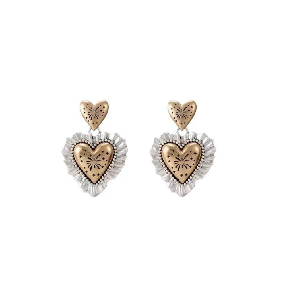 Two-Tone 3D Heart Stud Earrings