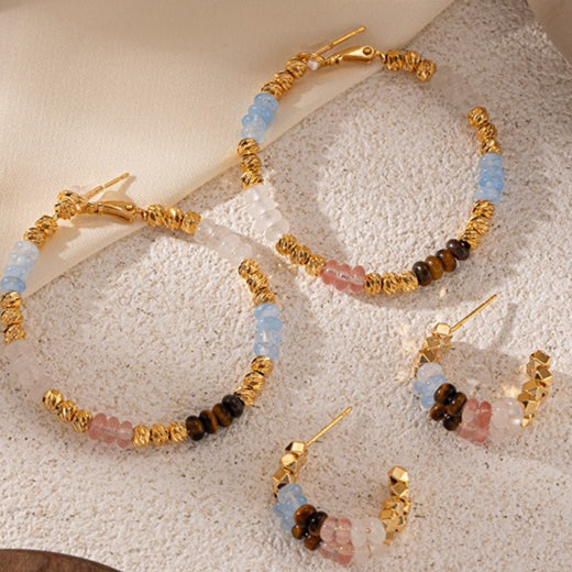 Minimalist Colorful Natural Stone Beaded Earrings
