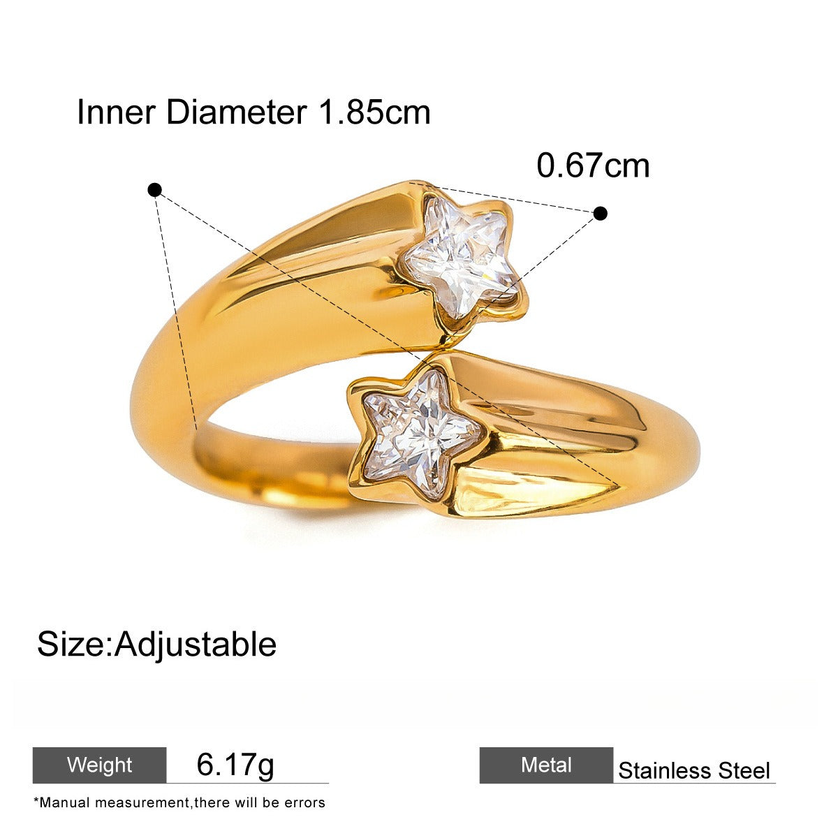 Vintage Gold Stainless Steel Ring with Star Zircon PDRG309 - view 5