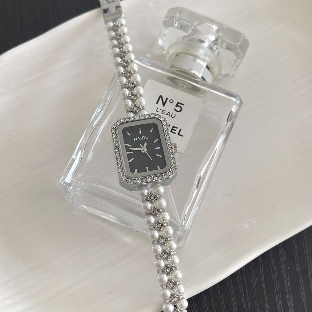 Square Double Row Pearl Bracelet Watch PDW036 - view 6