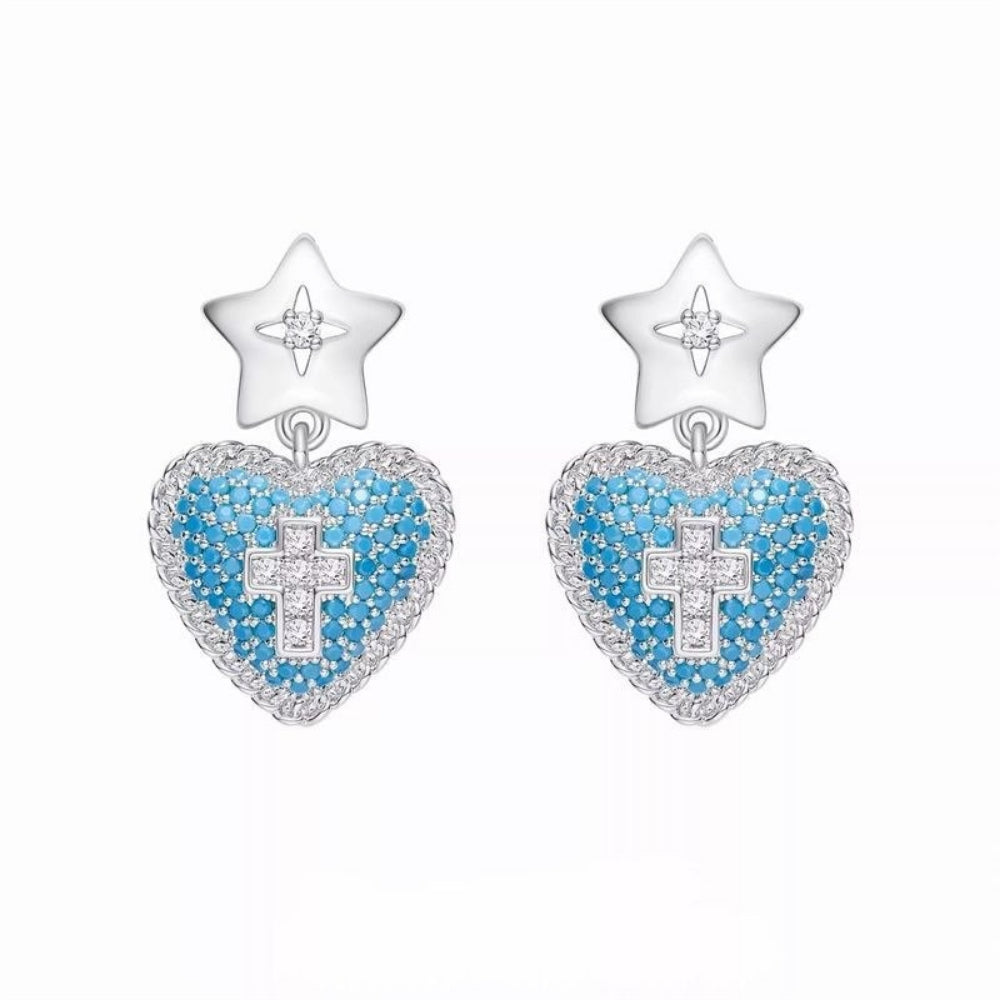 Celestial Star & Heart Cross Earrings