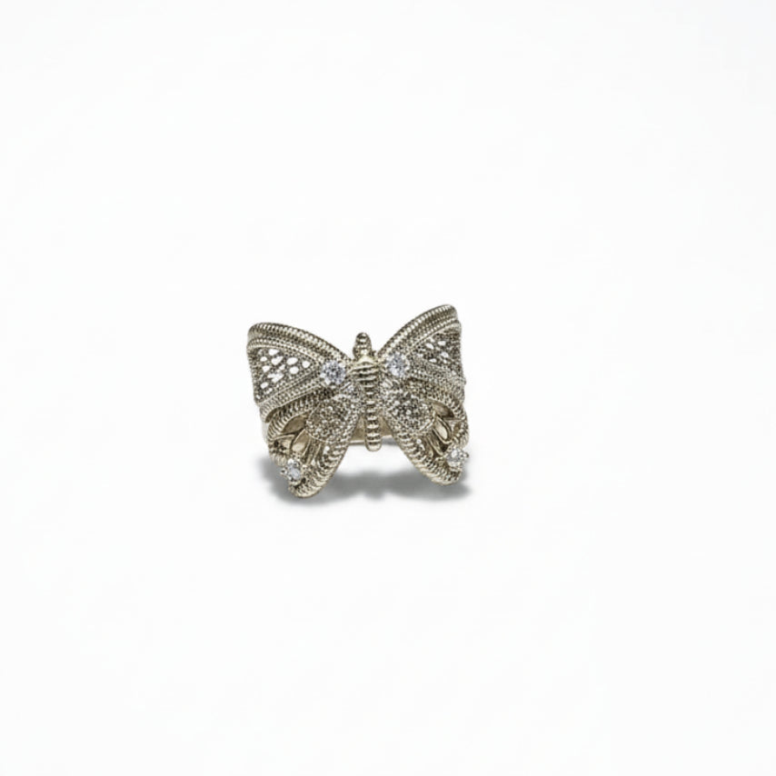 Vintage Coffee Gold Iris Butterfly Ring