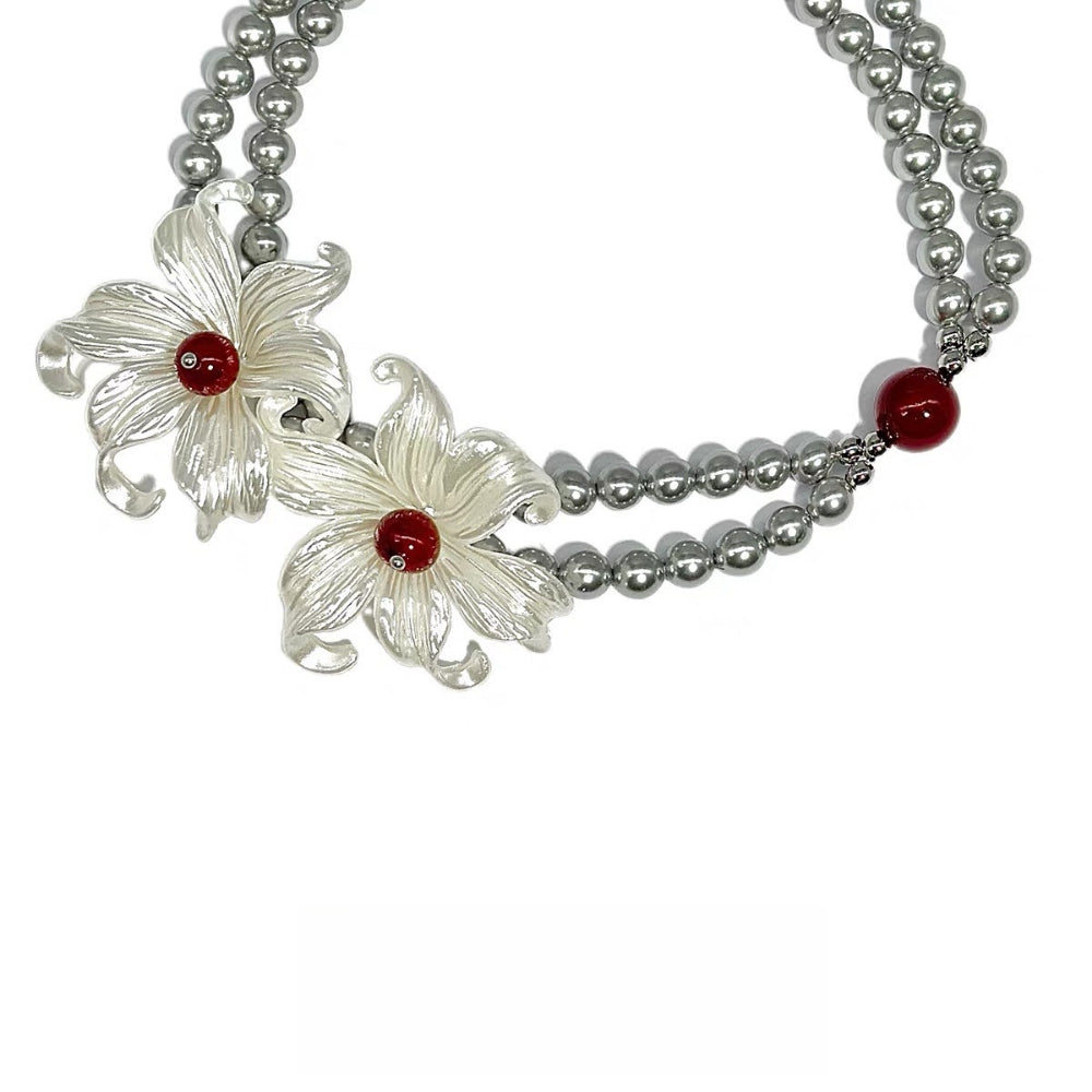 Iris Flower Pearl Choker Necklace