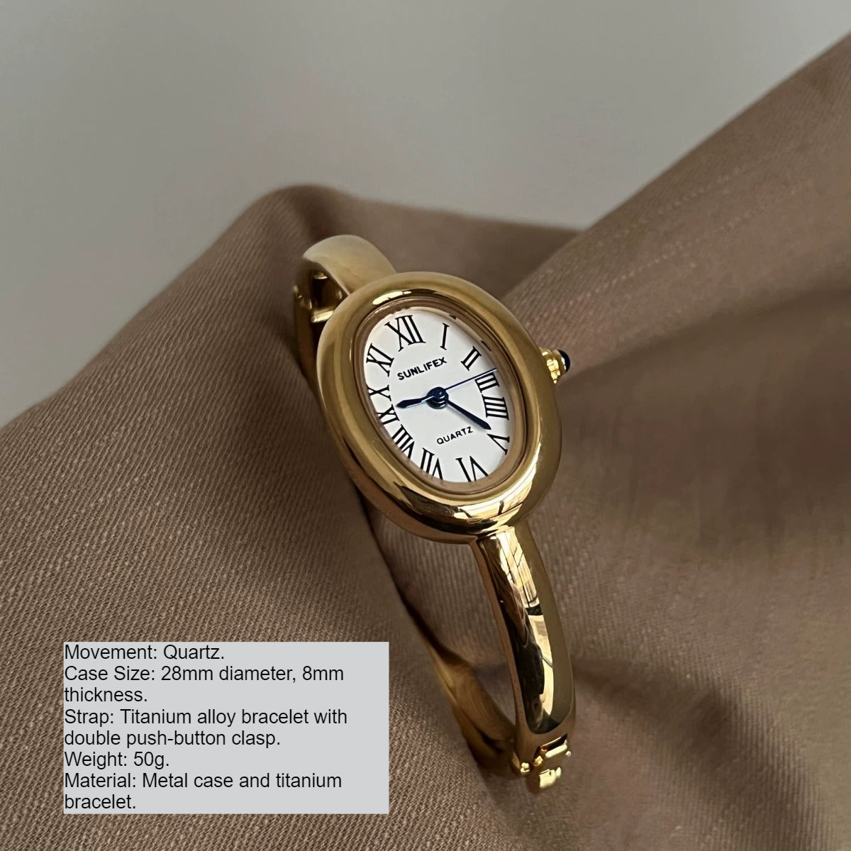 Roman Numeral Oval Watch Titanium Bracelet PDW008 - view 4