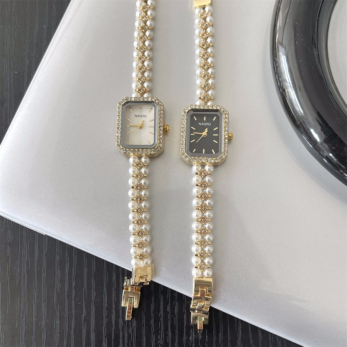 Square Double Row Pearl Bracelet Watch PDW036 - view 8