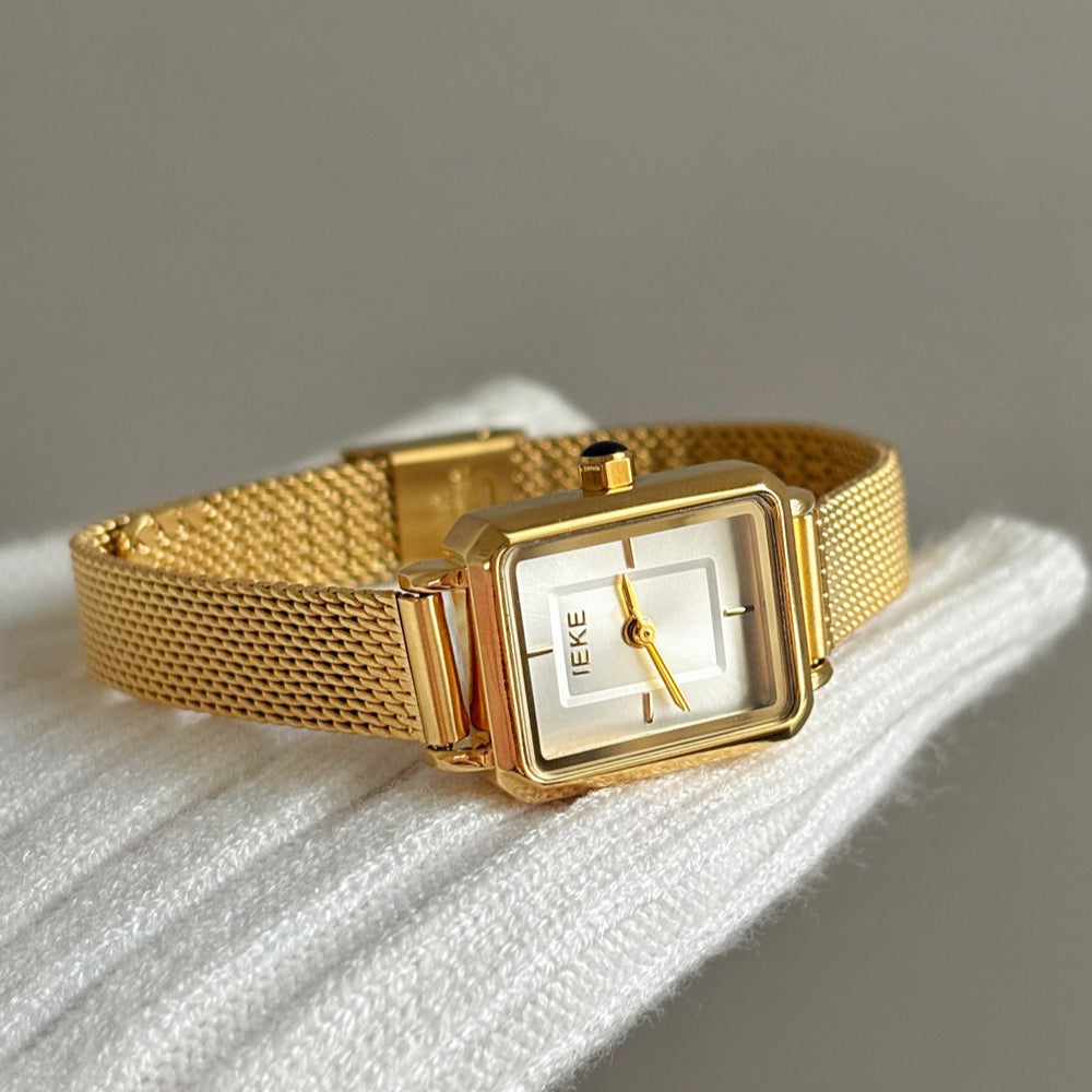 Sugar Cube Square Watch Gold Stainless Steel Quartz PDW034