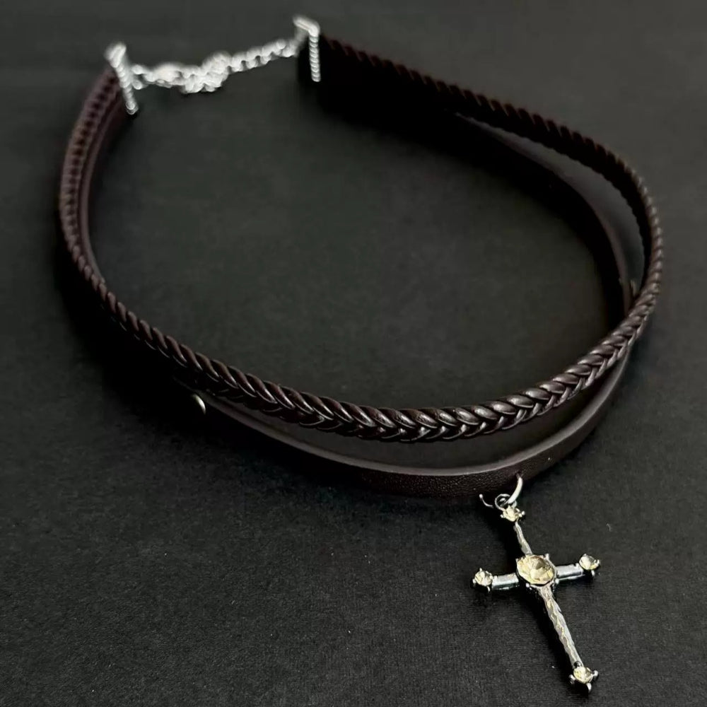 Mulled Wine Braided Cross Choker