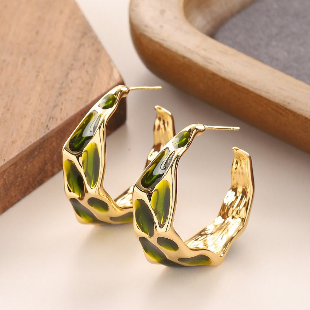 Statement Green Leopard Print Enamel Hoop Earrings