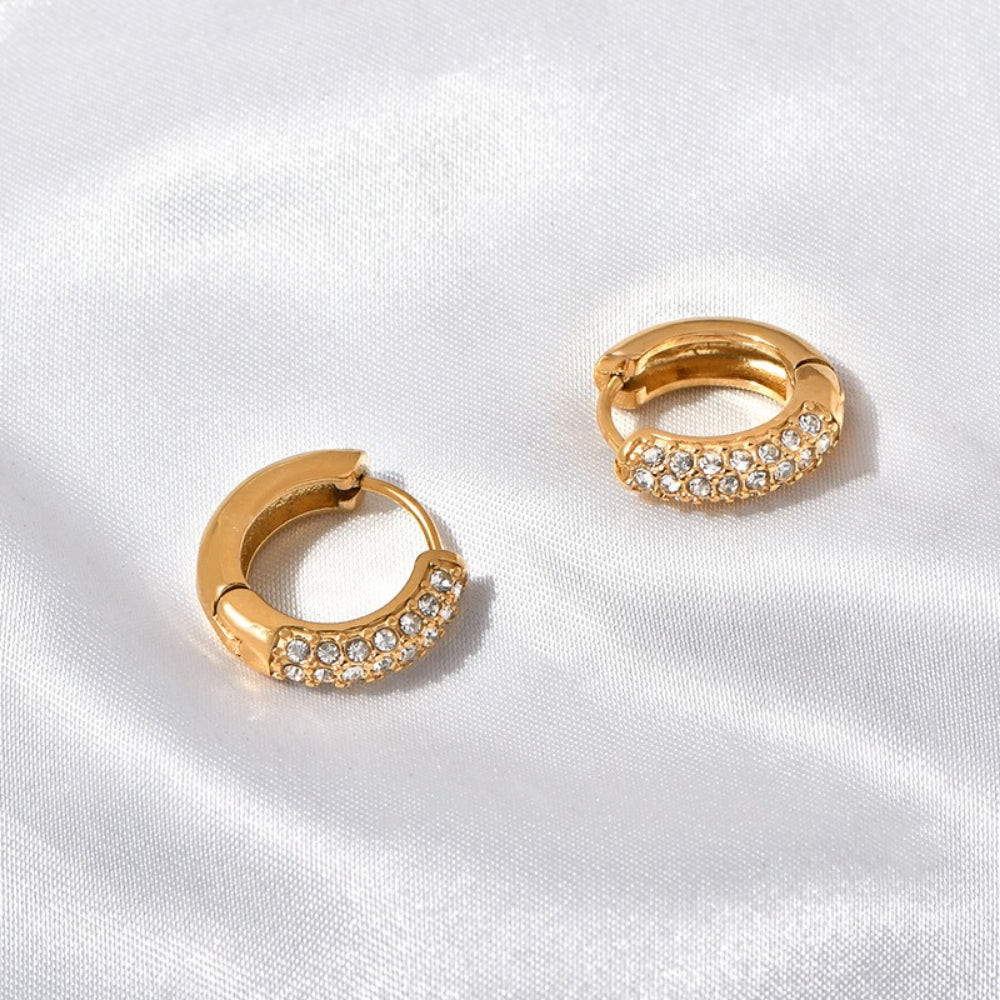 Semi-Circle Diamond Accent 18K Gold Stud Earrings