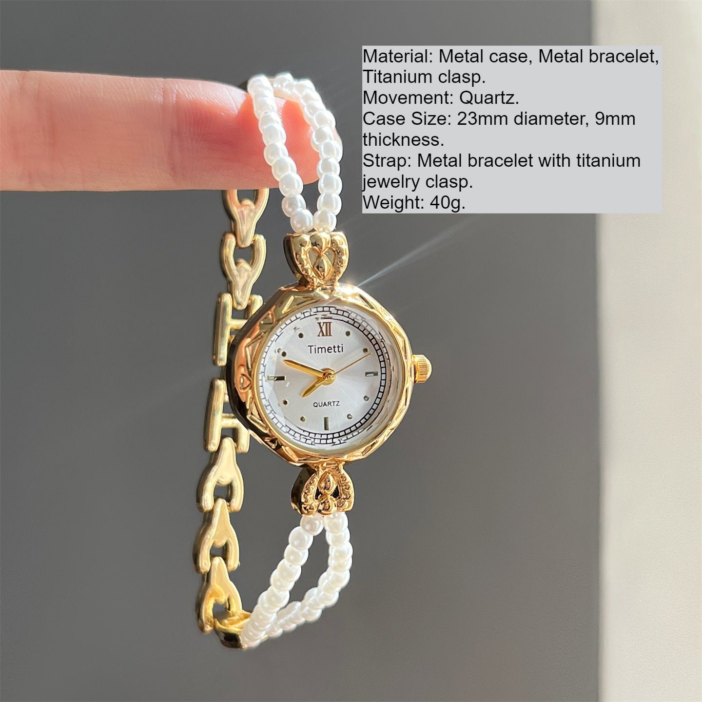 Pearl Bracelet Watch Quartz Movement Titanium Clasp PDW011 - view 6