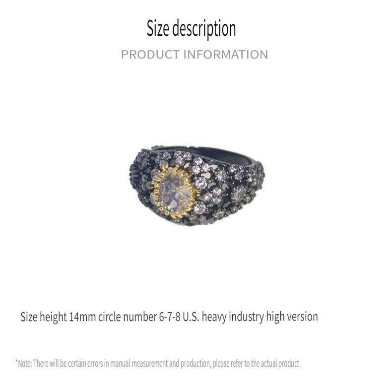 Vintage Black Gold Oval Ring with Zircon PDRG301 - view 6
