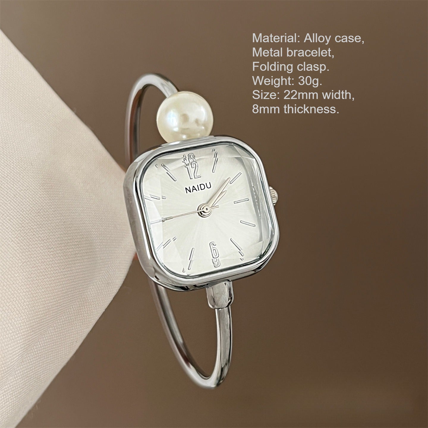 Square Dial Pearl Bangle Watch Quartz Gold Silver PDW035 - view 4