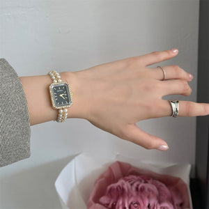 Square Double Row Pearl Bracelet Watch PDW036 - view 3