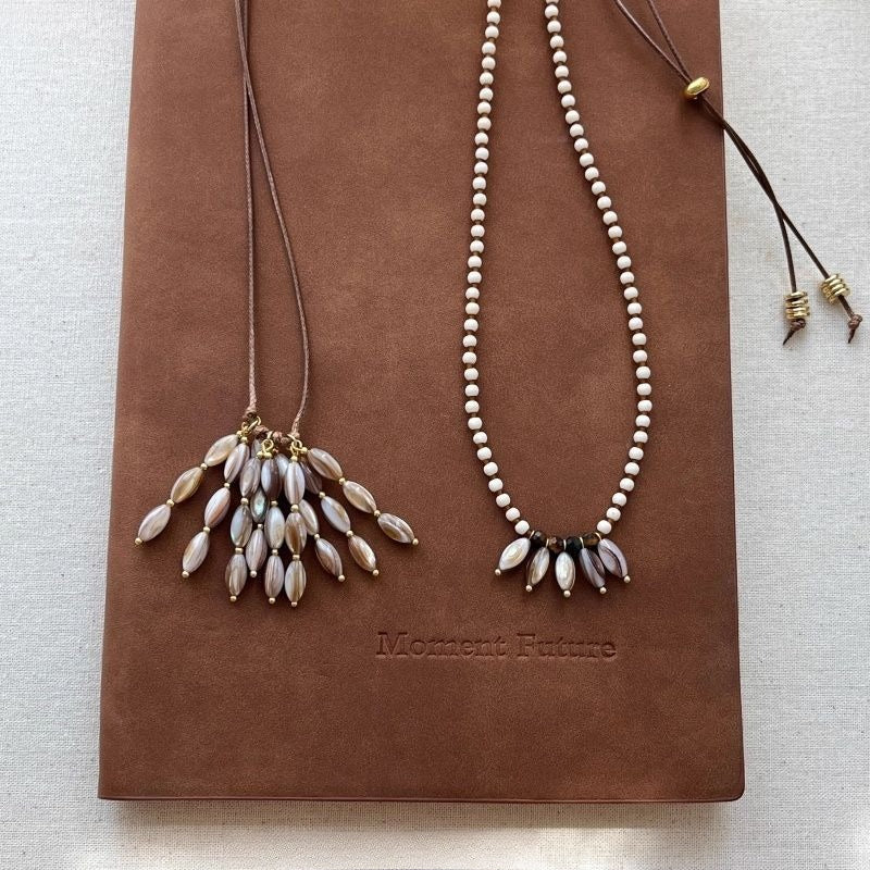 Natural Shell Tassel Wax Cord Necklace