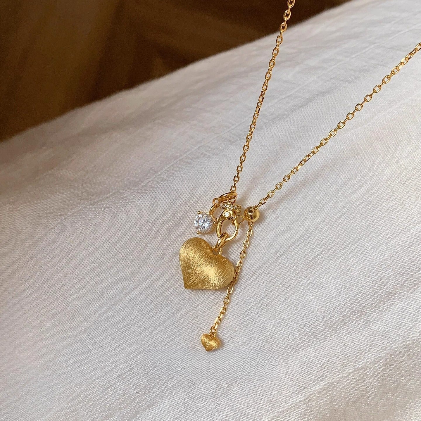 Vintage Gold Peach Heart Pendant Necklace