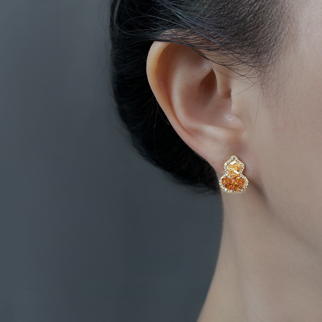 Gradient Champagne Orange Gourd Earrings with Zircon