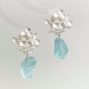 Blue Crystal Flower Drop Earrings