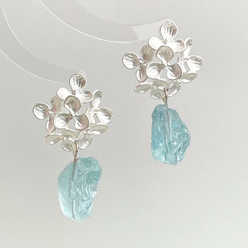 Blue Crystal Flower Drop Earrings