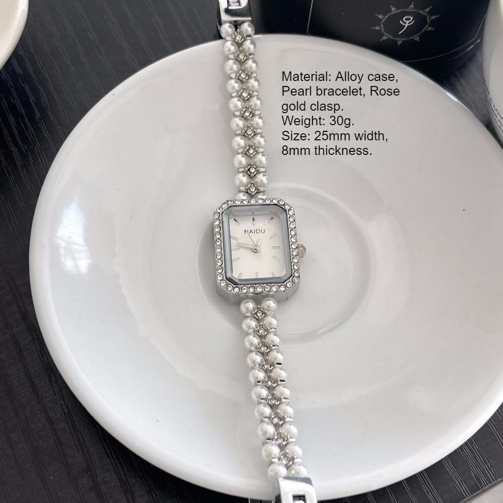 Square Double Row Pearl Bracelet Watch PDW036 - view 5