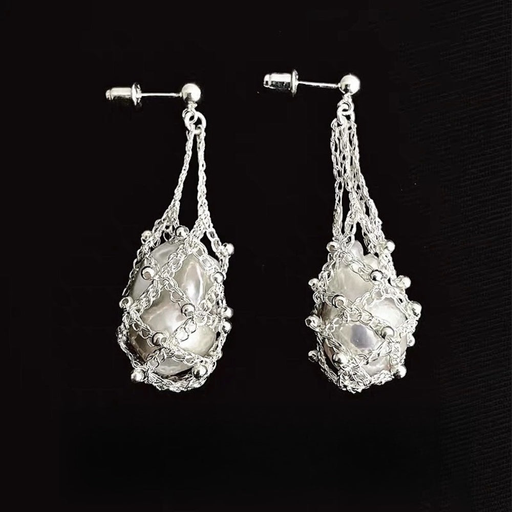 Baroque Pearl Net Weave Stud Earrings