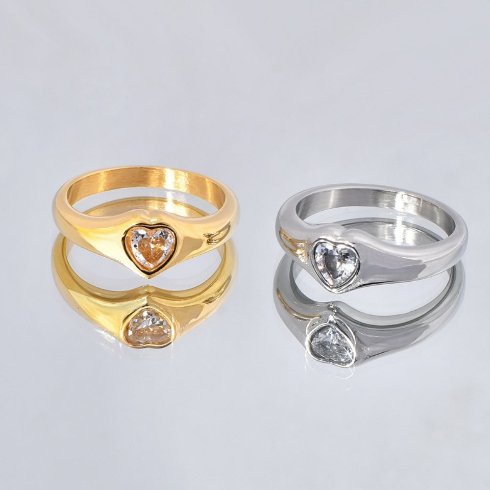 Minimalist Heart Solitaire Ring