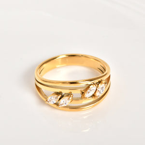 Geometric Triangle Stacked Zircon 18K Gold Ring