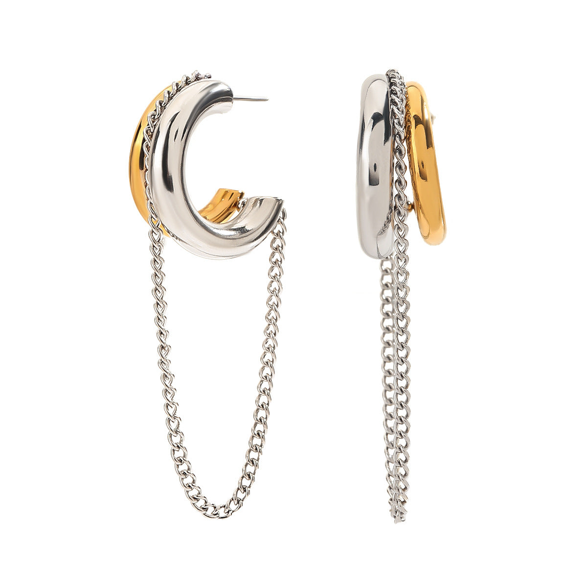 Two Tone Stainless Steel Earrings with Tassel Design