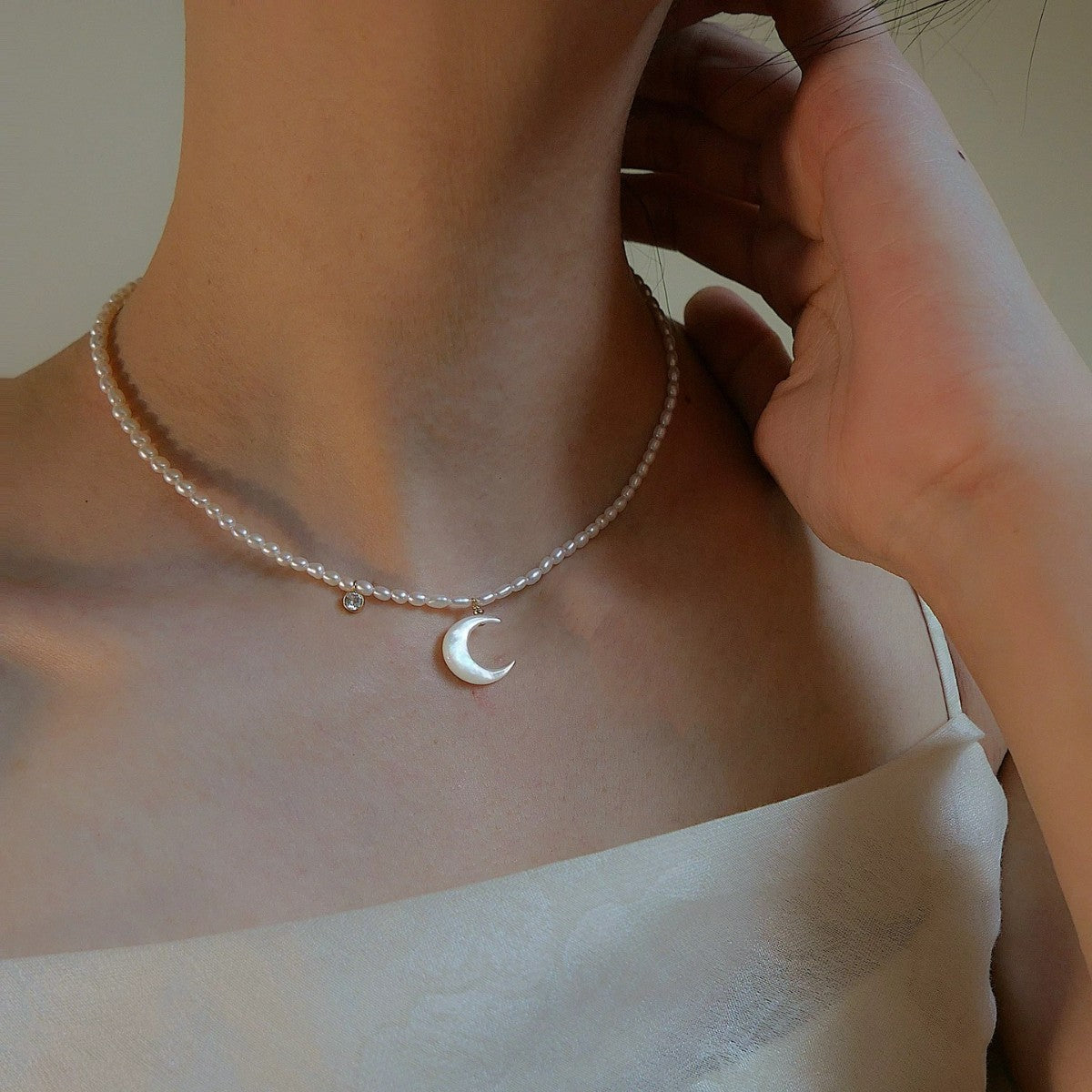 Moon & Mother of Pearl Choker Necklace