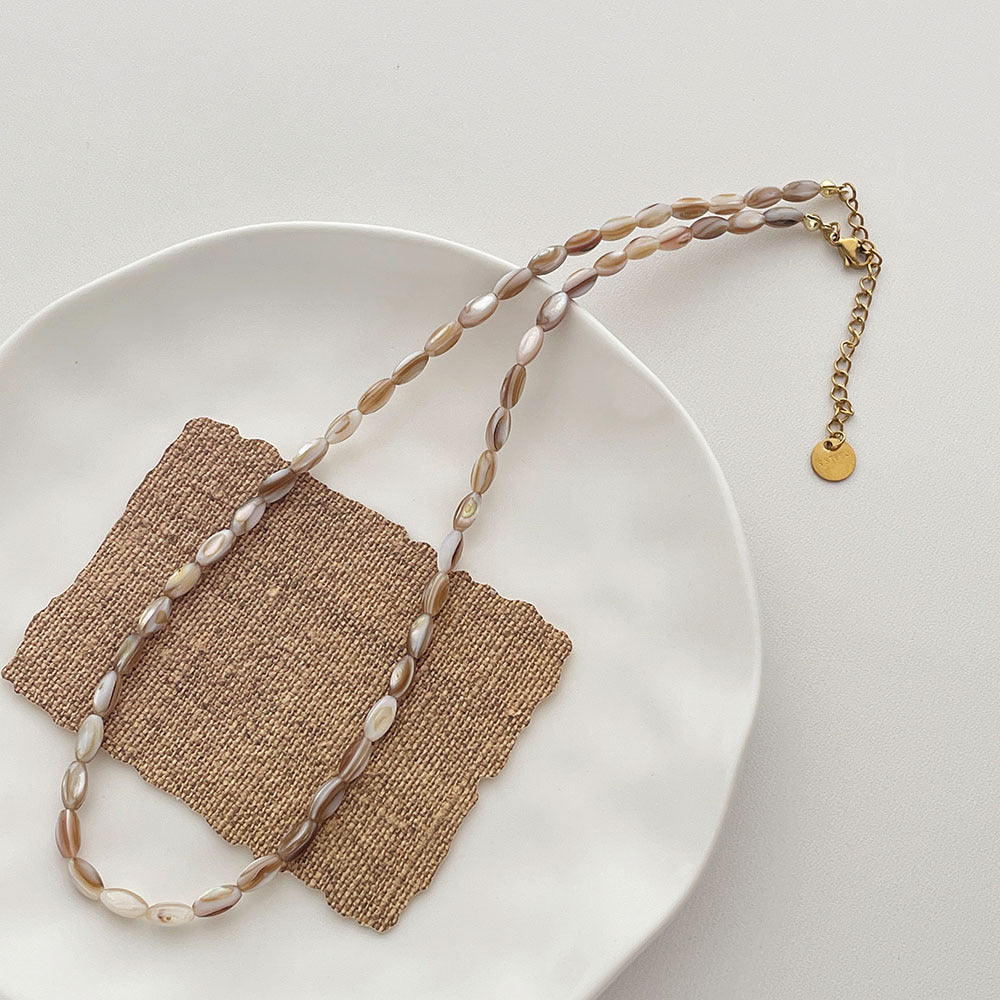 Minimalist Natural Shell Grain Bead Necklace